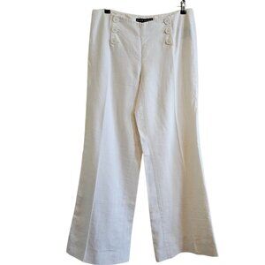 Ralph Lauren Black Label White Linen Blend Sailor Nautical Wide Leg Trousers 10